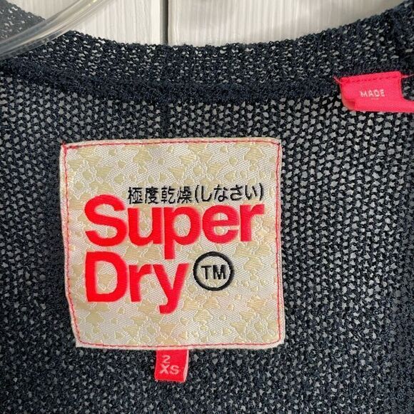 Superdry Womens Cardigan 2XS Navy Blue Fine Knit Open Front Twee Dark Anime - Picture 6 of 6